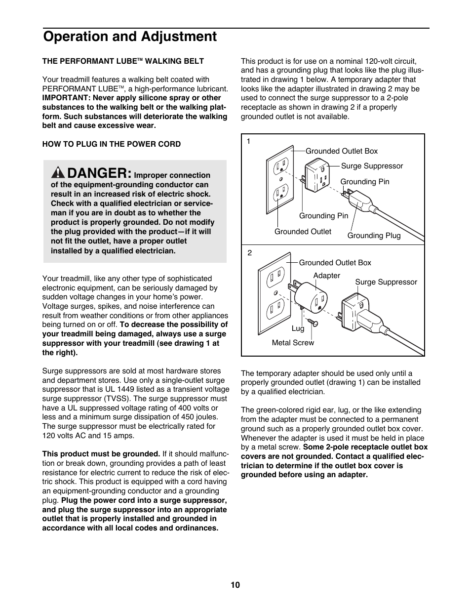 Operation and adjustment, Danger | NordicTrack 2000 User Manual | Page 10 / 34