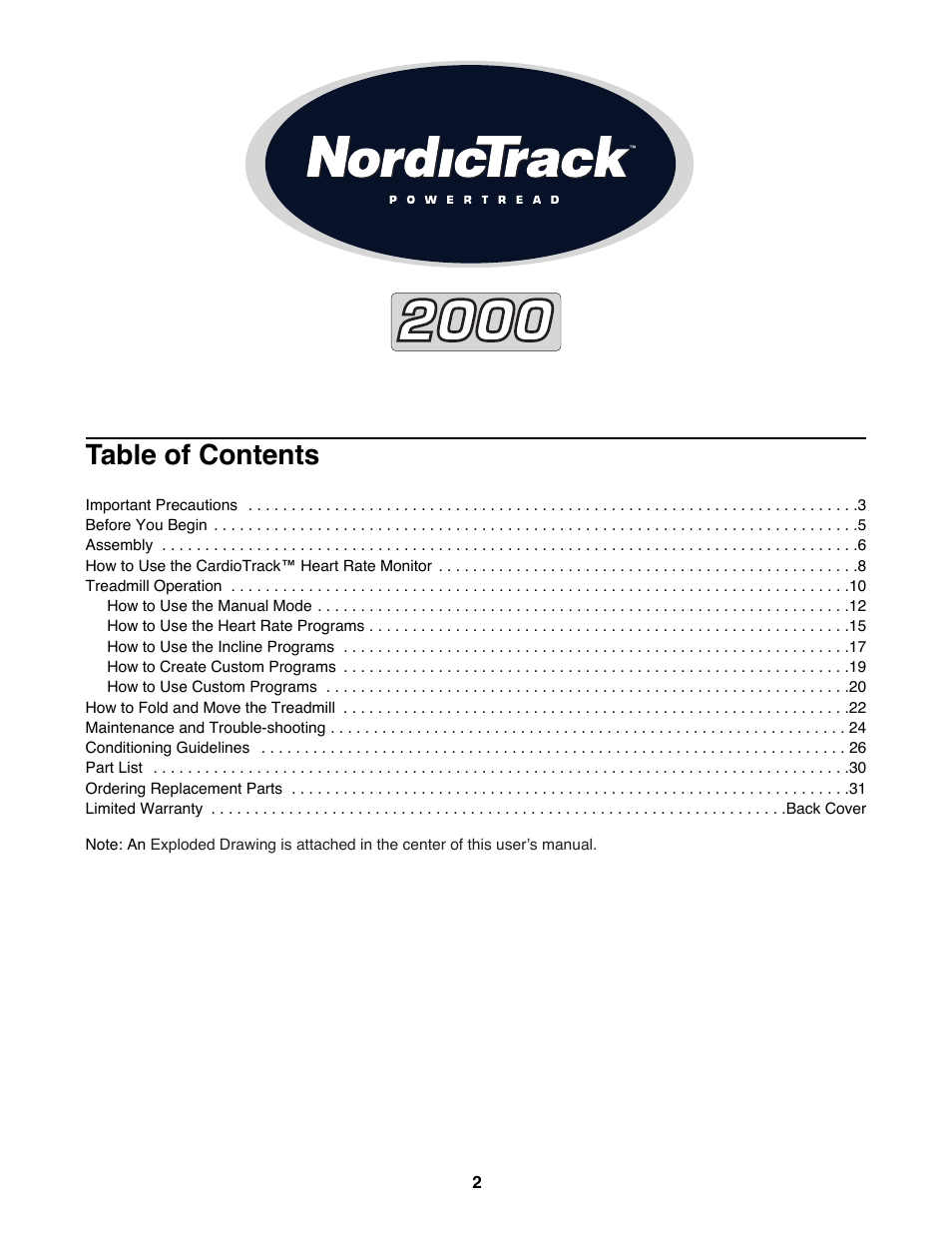 NordicTrack 2000 User Manual | Page 2 / 34