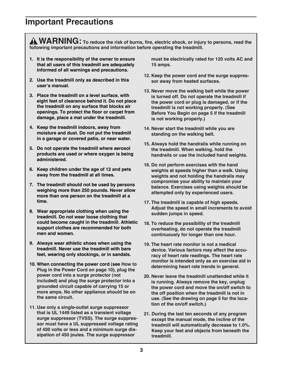 Warning, Important precautions | NordicTrack 2000 User Manual | Page 3 / 34