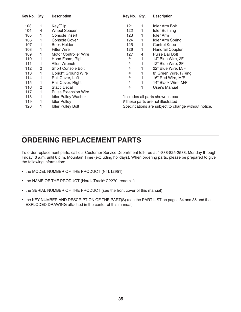 Ordering replacement parts | NordicTrack NTL12951 User Manual | Page 35 / 38