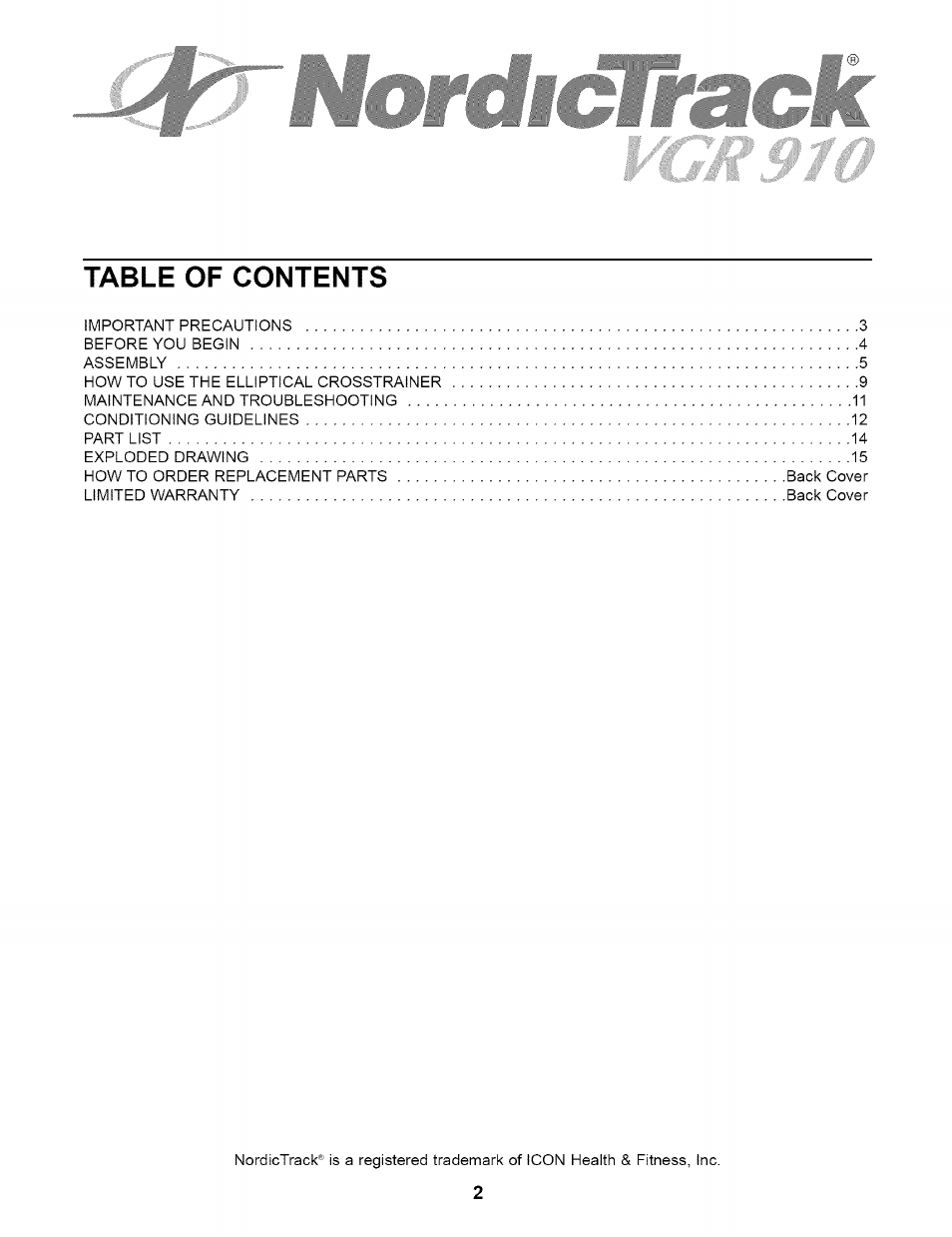 NordicTrack NTEL05900 User Manual | Page 2 / 16