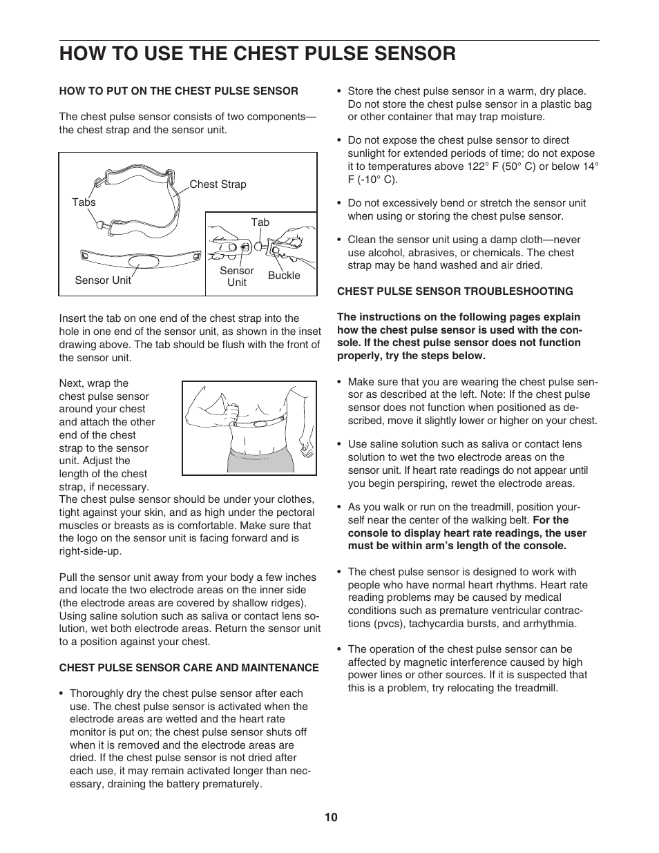 How to use the chest pulse sensor | NordicTrack ELITE NTL15007.0 User Manual | Page 10 / 34