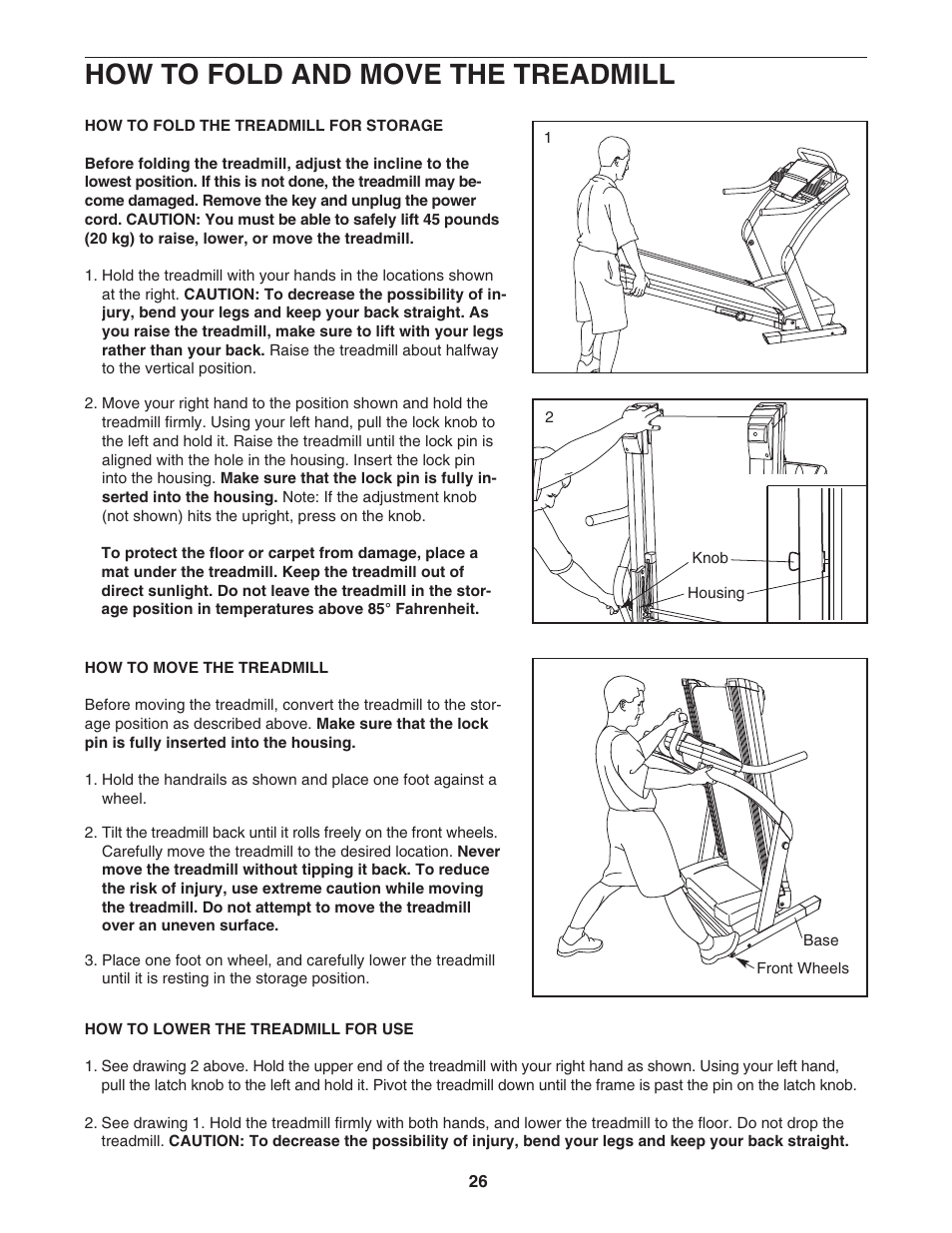How to fold and move the treadmill | NordicTrack E 2500 NTL14942 User Manual | Page 26 / 34