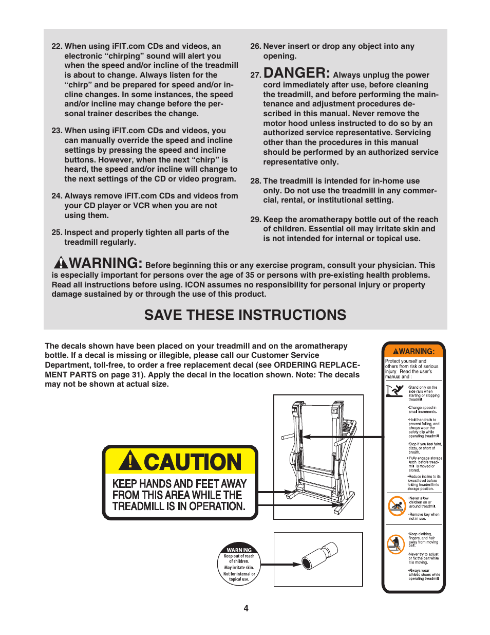 Danger, Warning, Save these instructions | NordicTrack E 2500 NTL14942 User Manual | Page 4 / 34