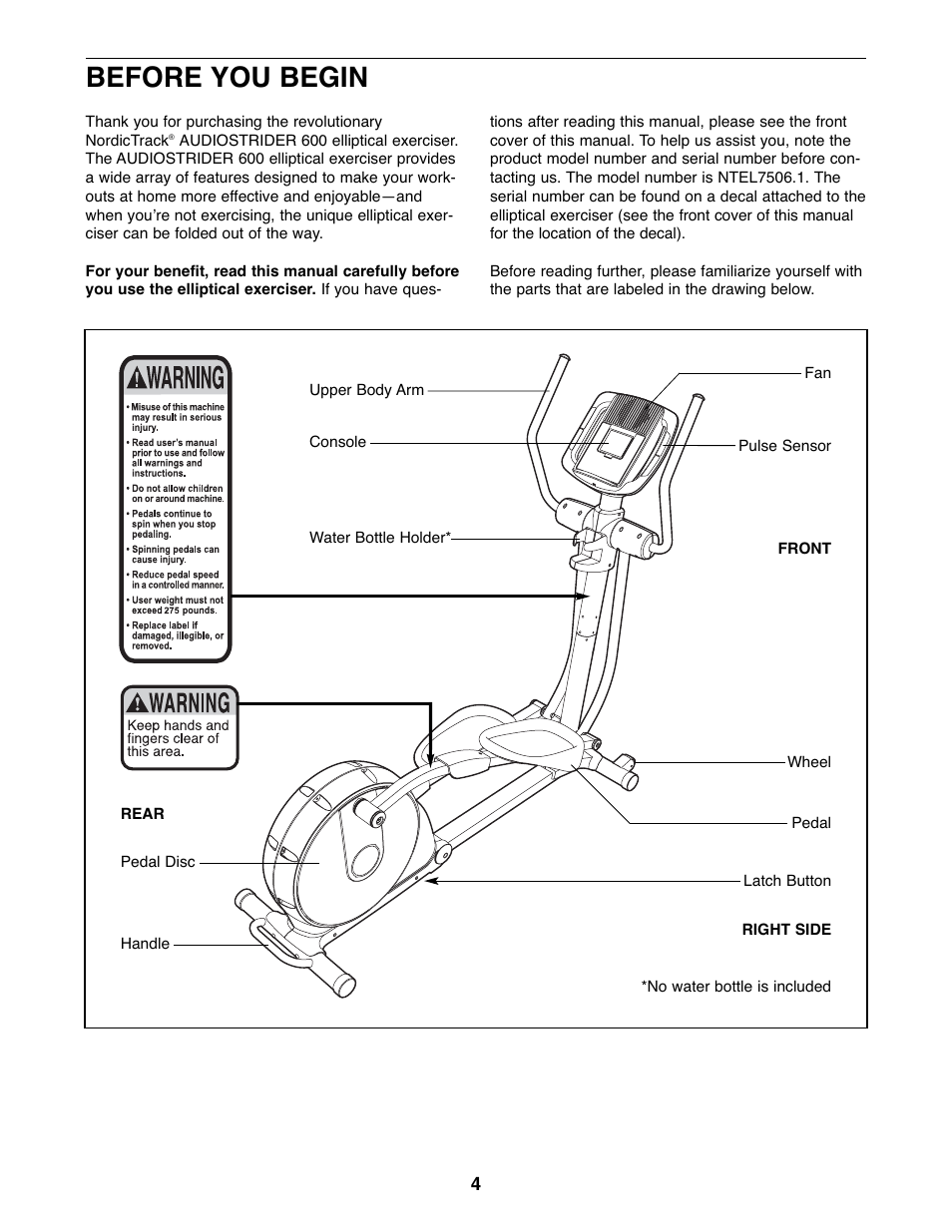 Before you begin | NordicTrack Audiostrider NTEL7506.1 User Manual | Page 4 / 28