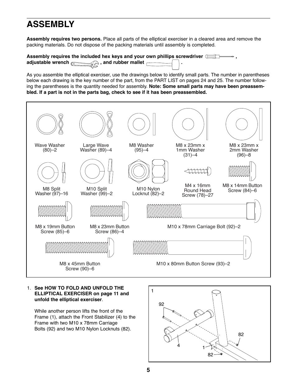 Assembly | NordicTrack Audiostrider NTEL7506.1 User Manual | Page 5 / 28