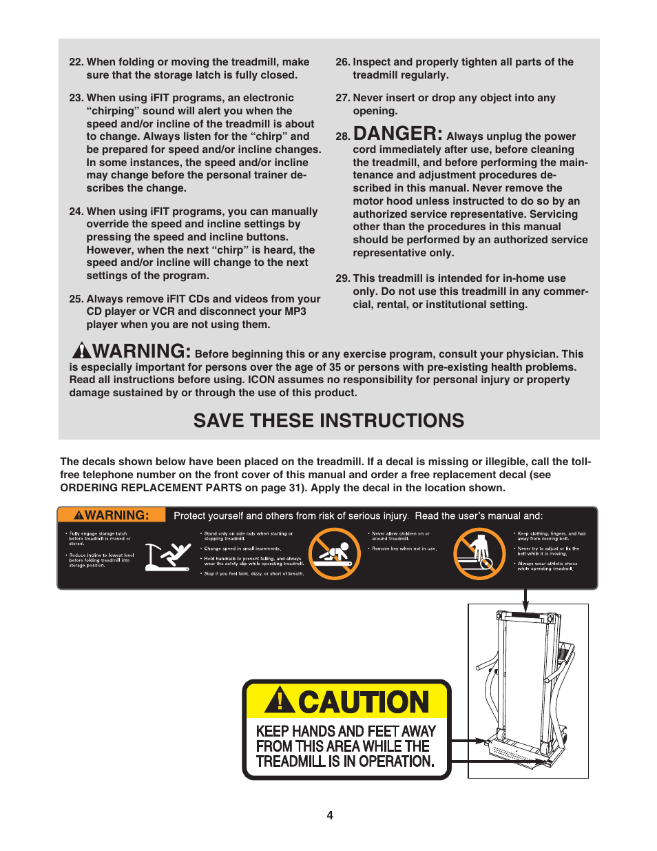 Danger, Warning, Save these instructions | NordicTrack NTL27005.0 User Manual | Page 4 / 34