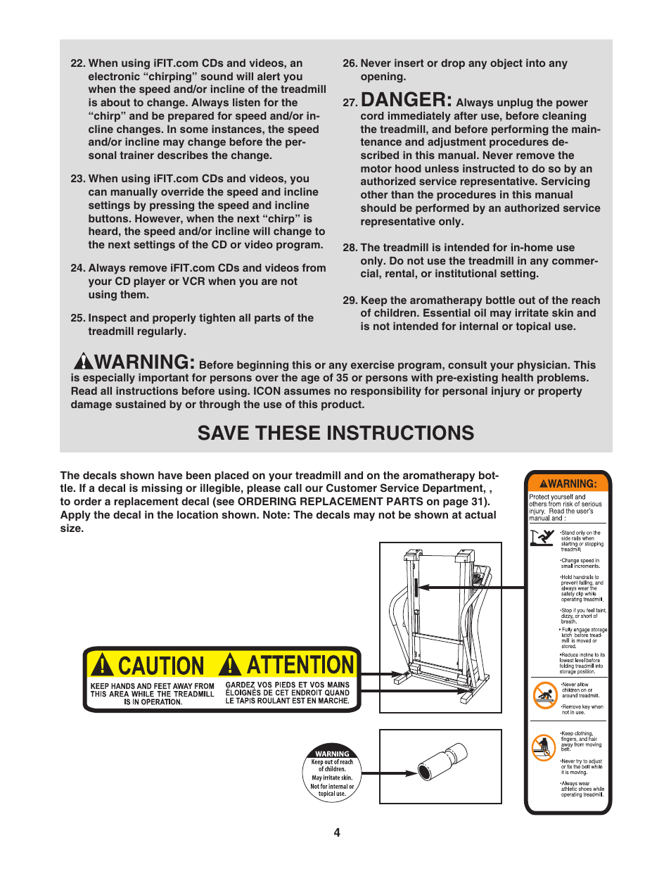 Danger, Warning, Save these instructions | NordicTrack NCTL10840 User Manual | Page 4 / 34