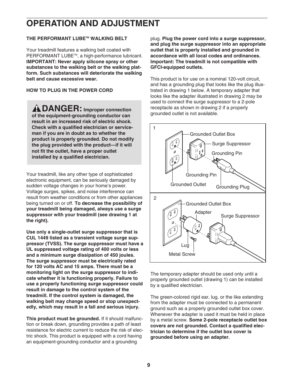 Operation and adjustment, Danger | NordicTrack NCTL10840 User Manual | Page 9 / 34