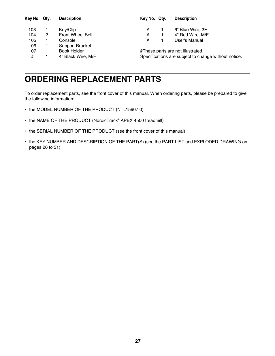 Ordering replacement parts | NordicTrack NTL15907.0 User Manual | Page 27 / 32