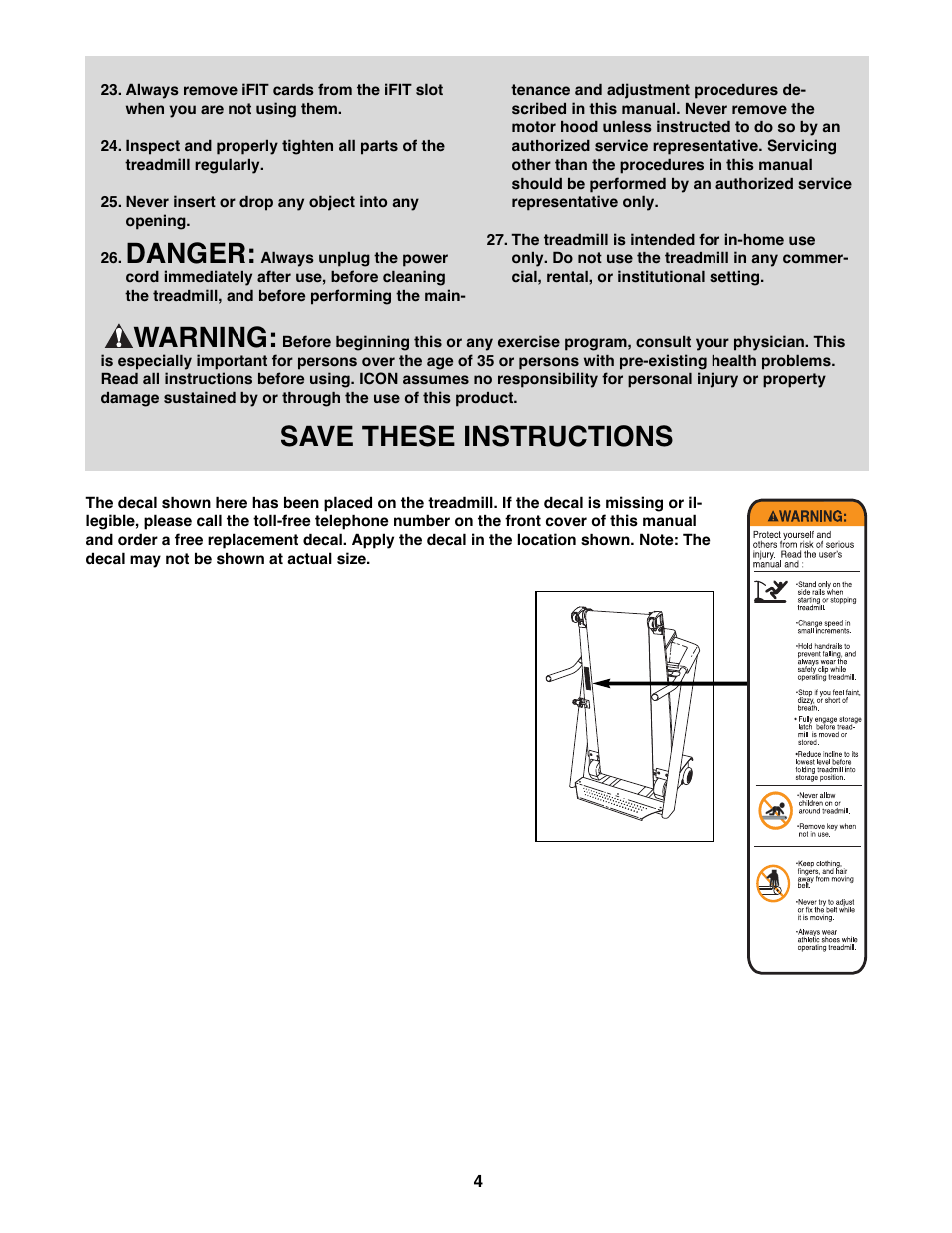 Danger, Warning, Save these instructions | NordicTrack NTL15907.0 User Manual | Page 4 / 32