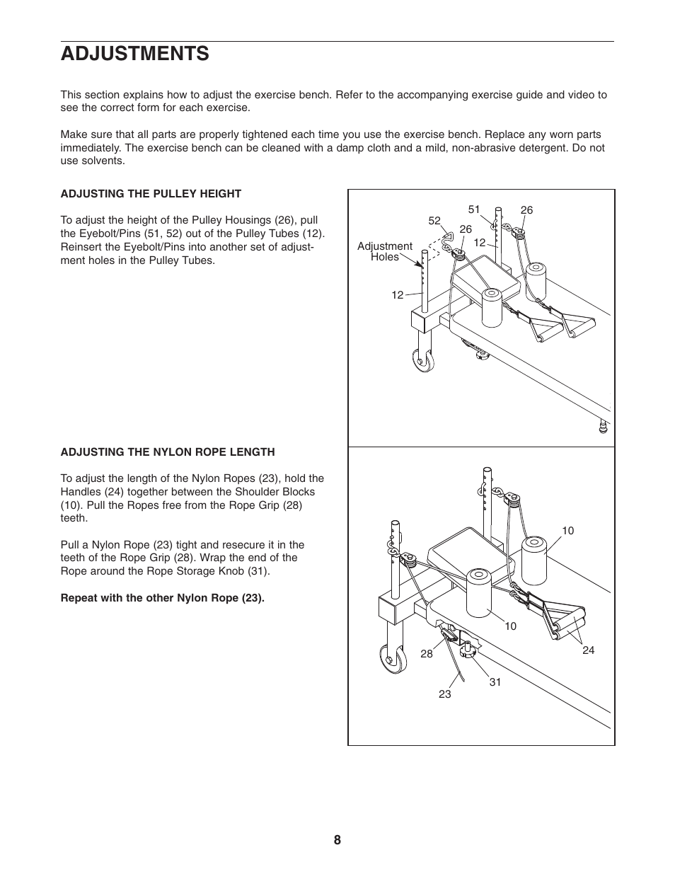 Adjustments | NordicTrack NTCCBE19520 User Manual | Page 8 / 12