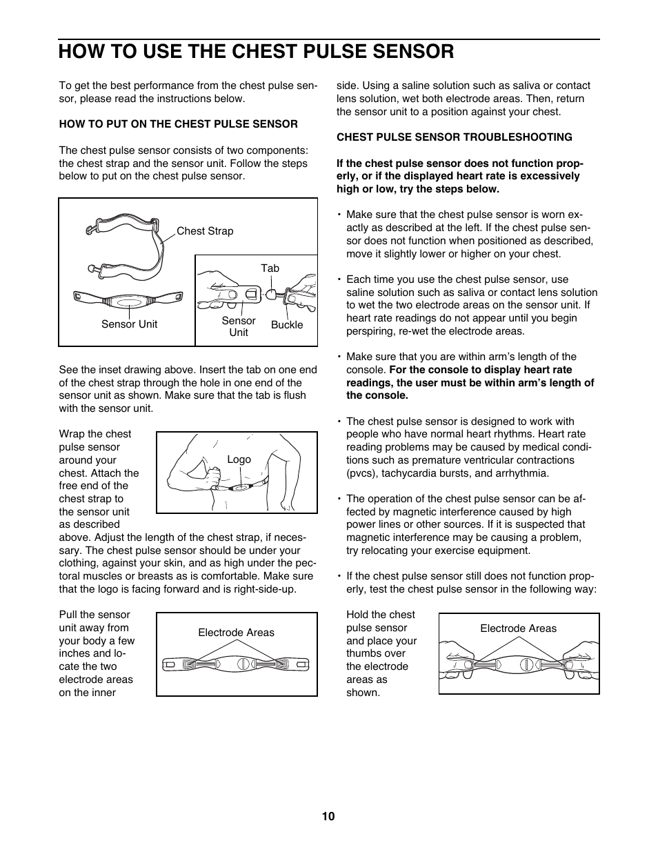 How to use the chest pulse sensor | NordicTrack NTEL4255.2 User Manual | Page 10 / 28