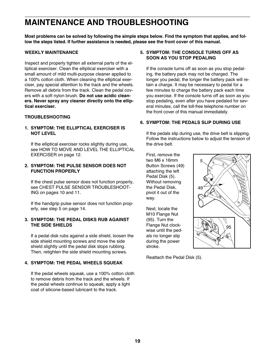 Maintenance and troubleshooting | NordicTrack NTEL4255.2 User Manual | Page 19 / 28