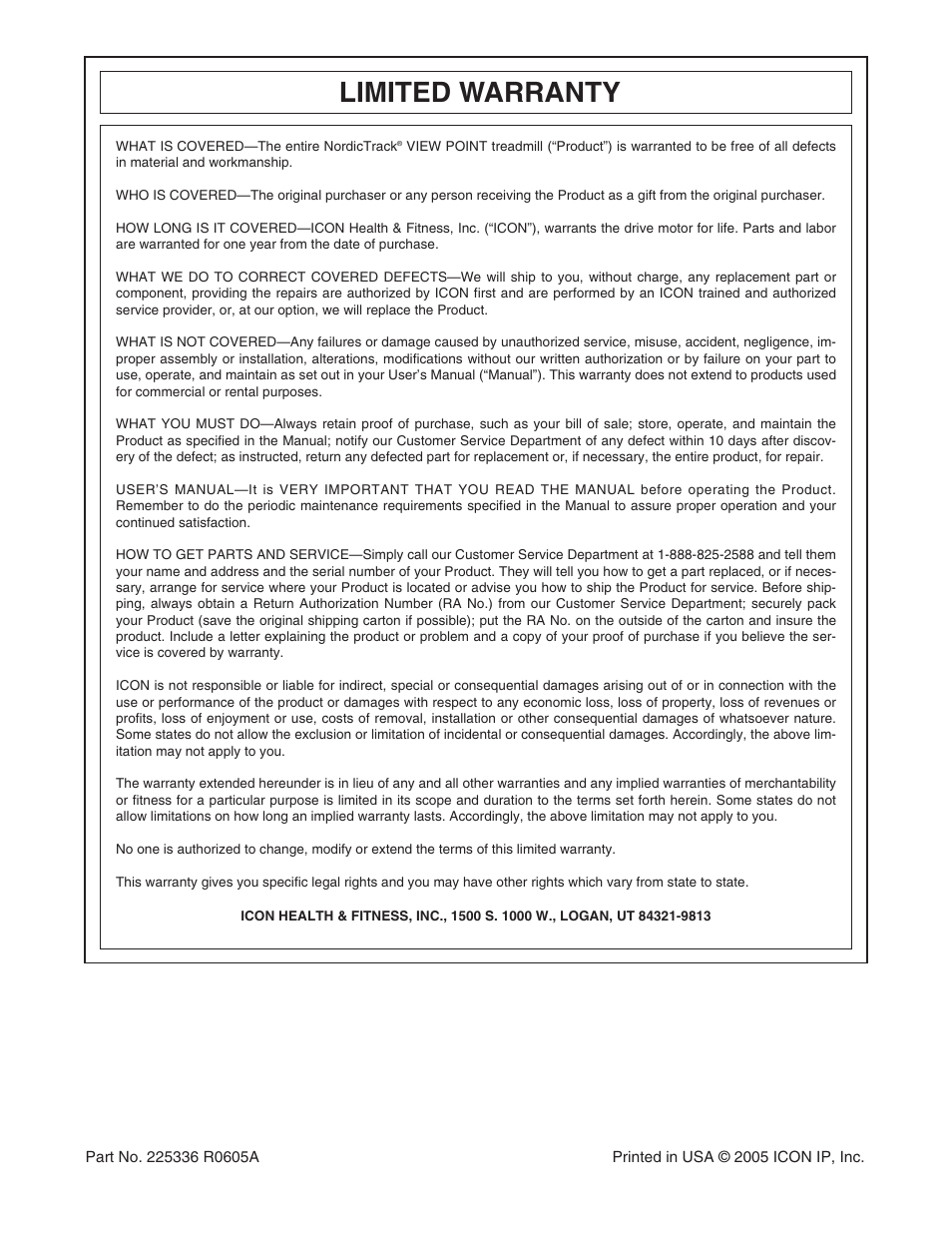 Limited warranty | NordicTrack NTL2495.2 User Manual | Page 38 / 38