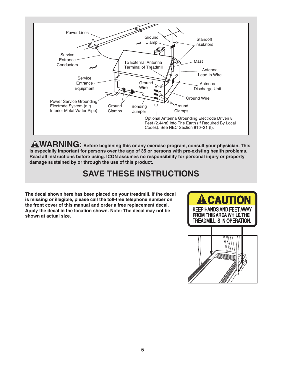 Warning, Save these instructions | NordicTrack NTL2495.2 User Manual | Page 5 / 38