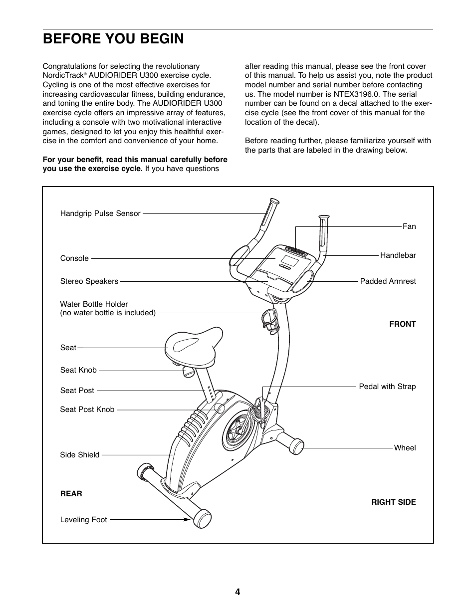 Before you begin | NordicTrack U300 NTEX3196.0 User Manual | Page 4 / 24