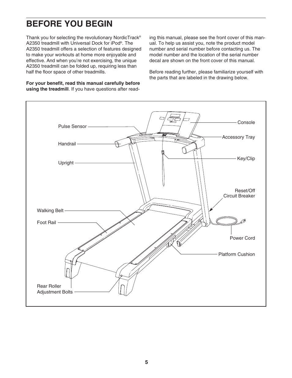 Before you begin | NordicTrack A2350 NTL07007.2 User Manual | Page 5 / 36