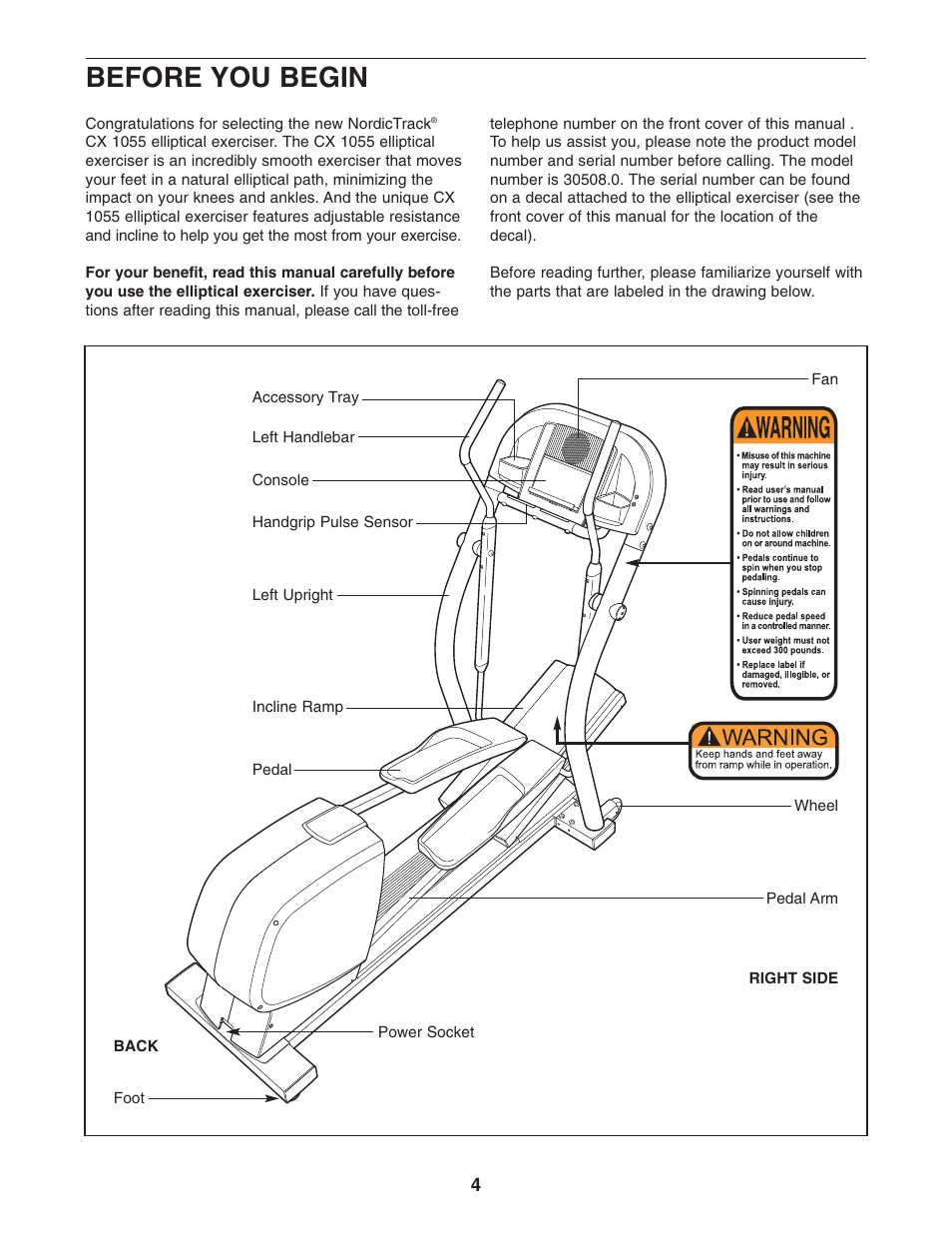 Before you begin | NordicTrack CX 1055 elliptical exerciser 30508.0 User Manual | Page 4 / 28