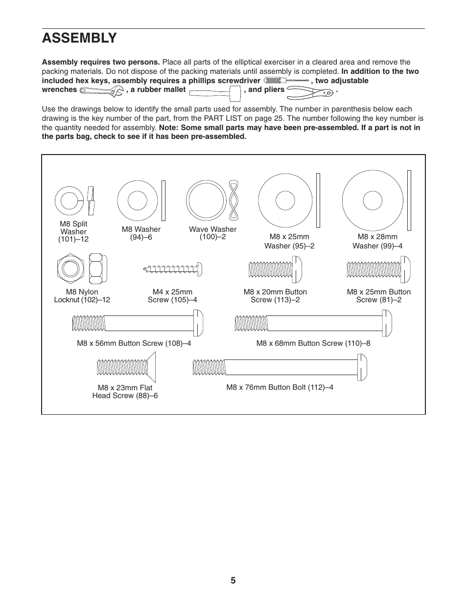 Assembly | NordicTrack CX 1055 elliptical exerciser 30508.0 User Manual | Page 5 / 28