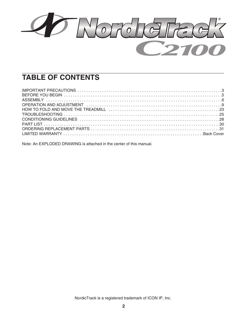NordicTrack C2100 NTL1075.1 User Manual | Page 2 / 34