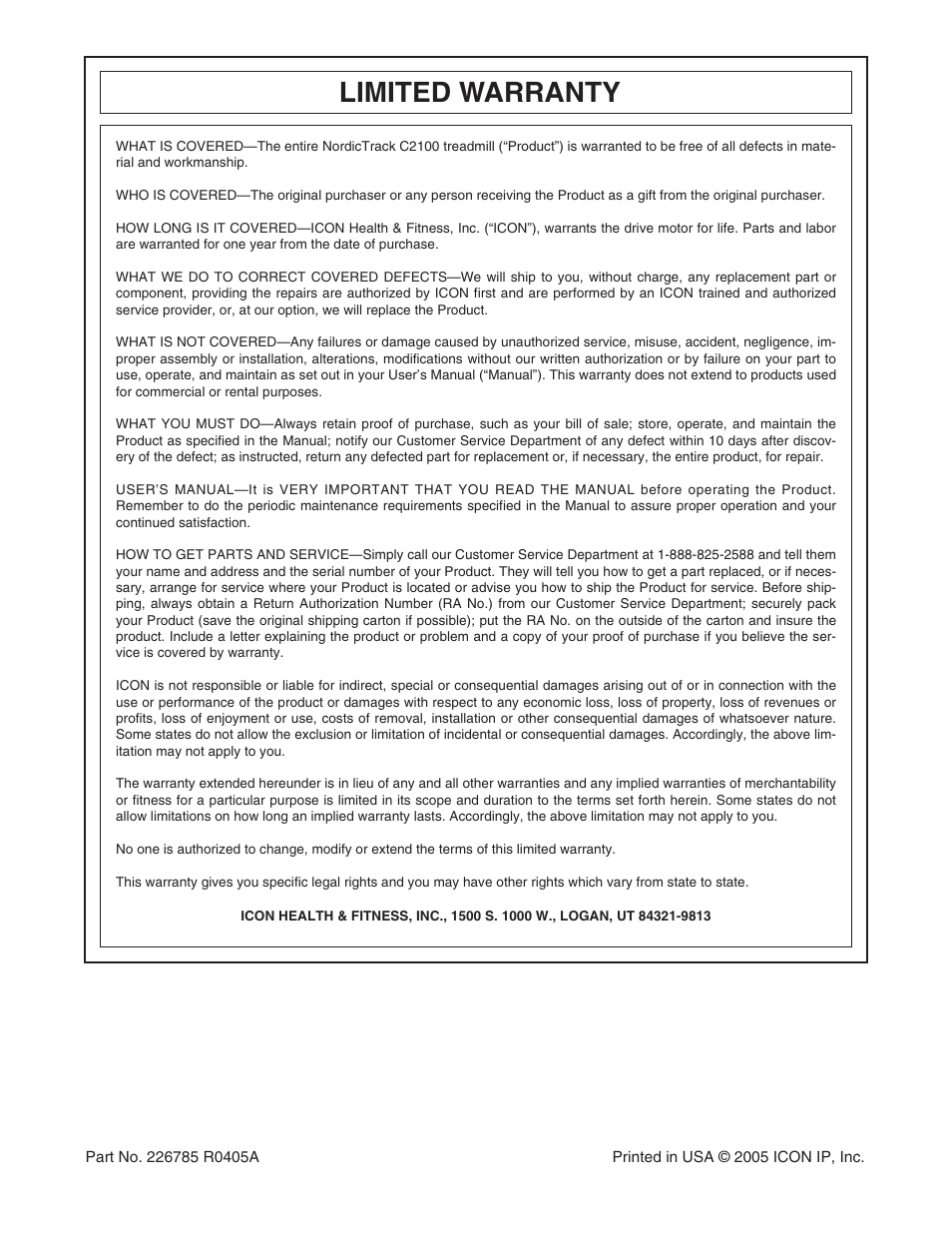 Limited warranty | NordicTrack C2100 NTL1075.1 User Manual | Page 34 / 34