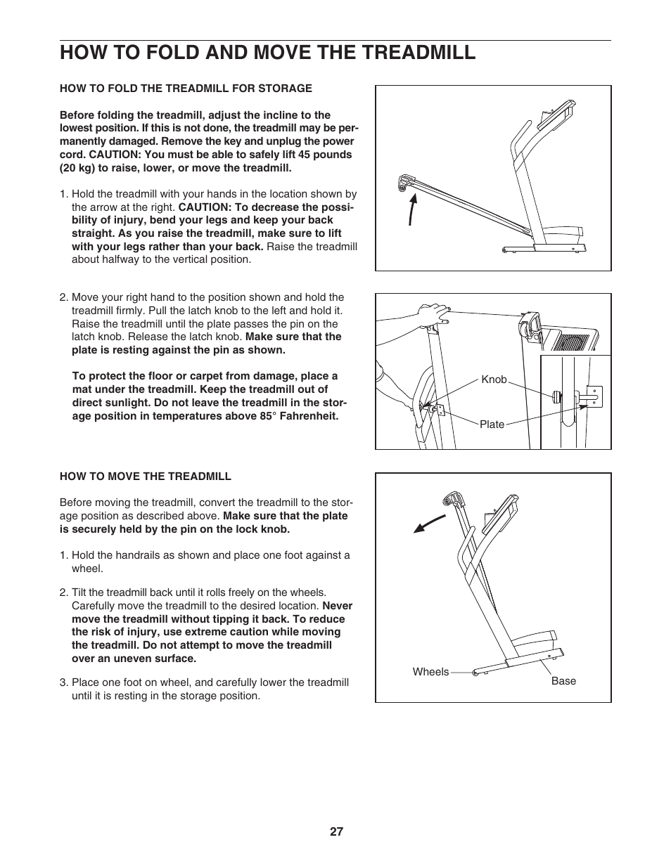 How to fold and move the treadmill | NordicTrack NTL1895.1 User Manual | Page 27 / 38