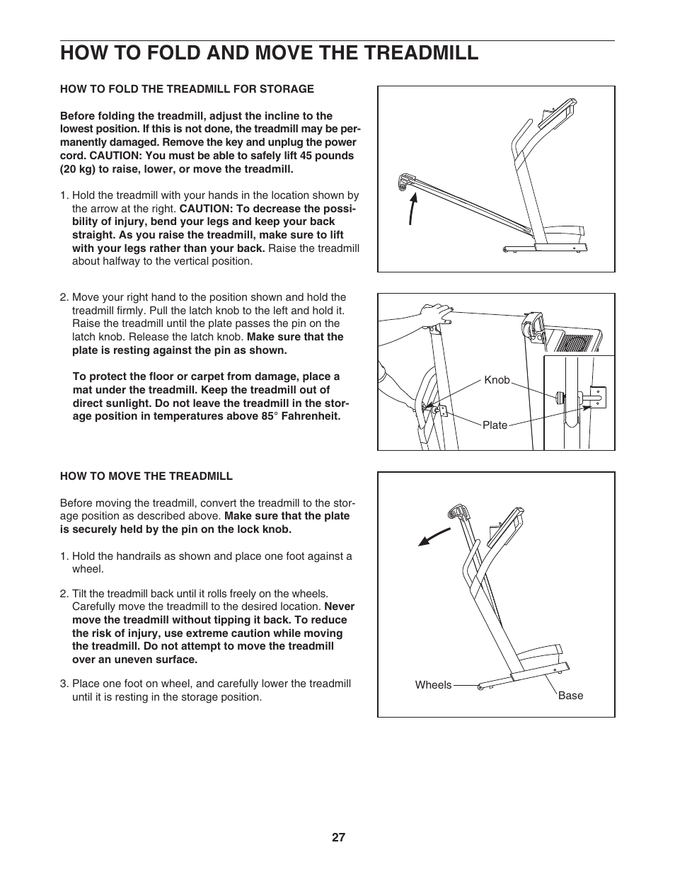 How to fold and move the treadmill | NordicTrack NTL16950 User Manual | Page 27 / 38