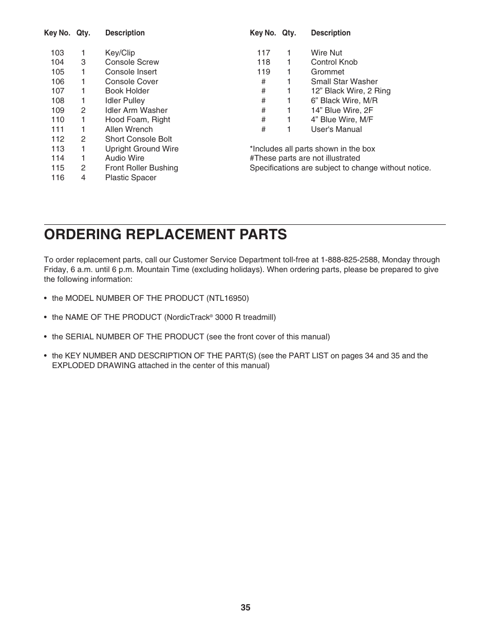 Ordering replacement parts | NordicTrack NTL16950 User Manual | Page 35 / 38