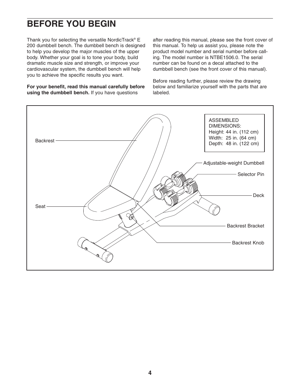 Before you begin | NordicTrack E 200 NTBE1506.0 User Manual | Page 4 / 12