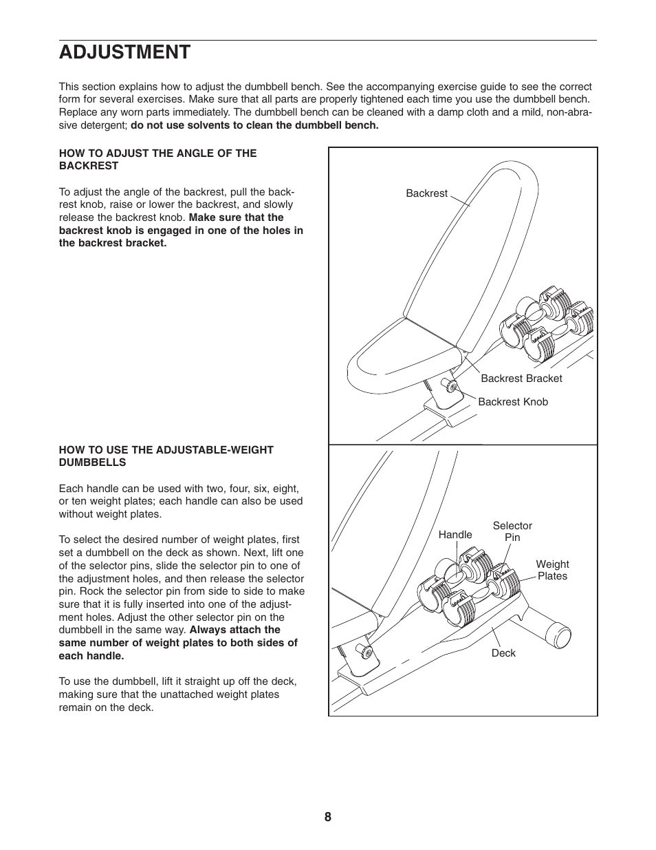 Adjustment | NordicTrack E 200 NTBE1506.0 User Manual | Page 8 / 12