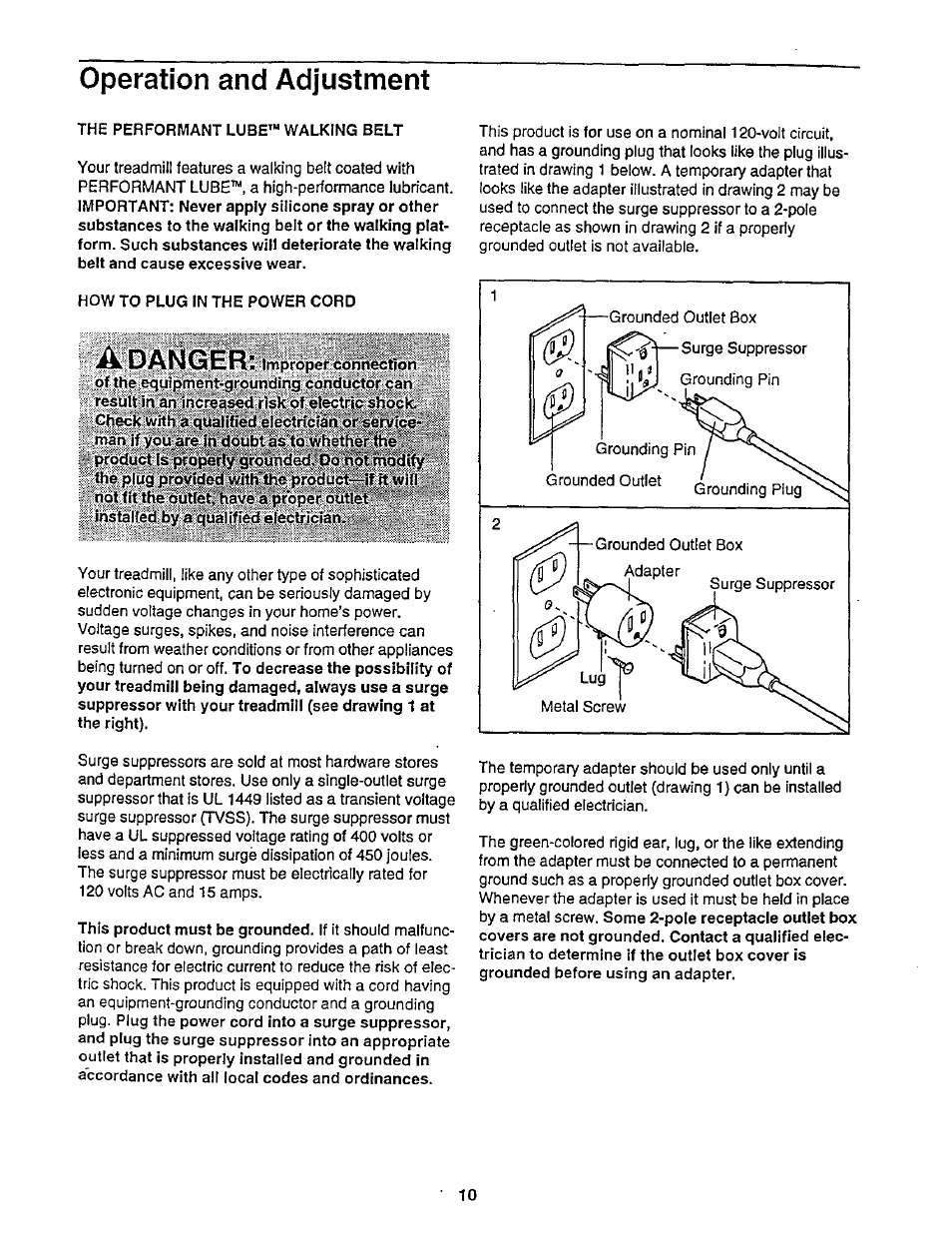 Operation and adjustment, Danger | NordicTrack 831.29882 User Manual | Page 10 / 34