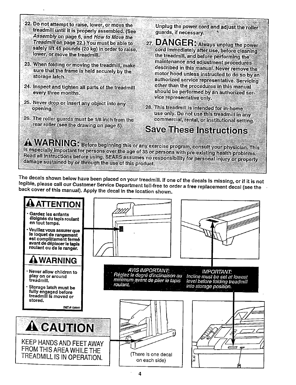 A attention, A caution, Caution | Danger, Save these instructions, Warning | NordicTrack 831.29882 User Manual | Page 4 / 34