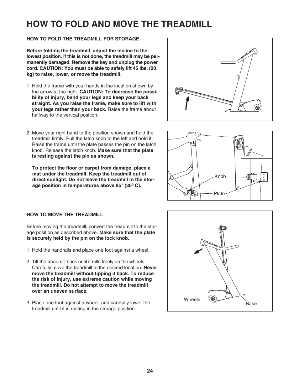 How to fold and move the treadmill | NordicTrack APEX 6500 30705.0 User Manual | Page 24 / 36