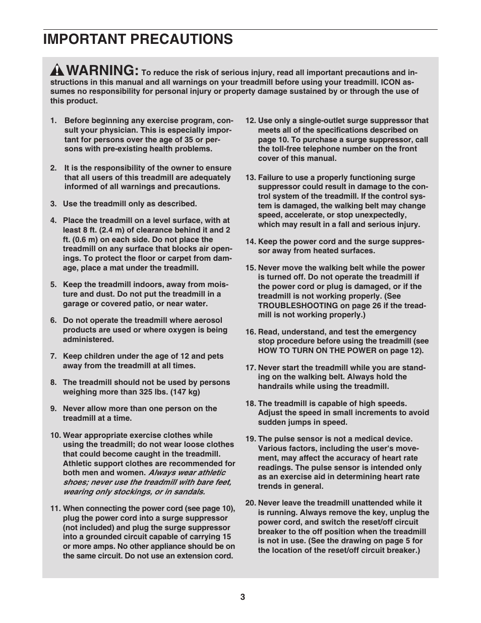 Warning, Important precautions | NordicTrack APEX 6500 30705.0 User Manual | Page 3 / 36