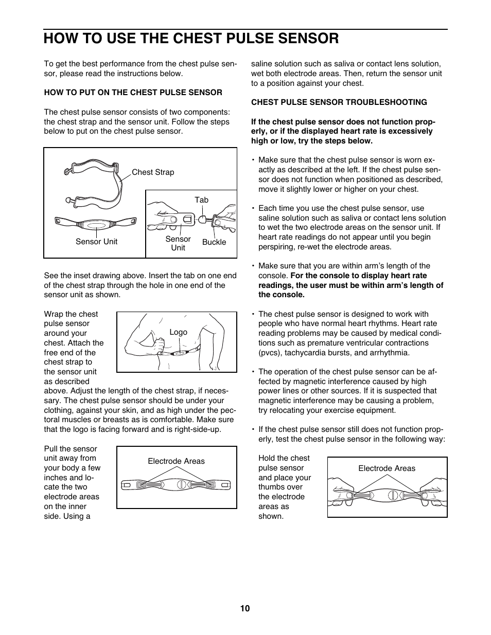 How to use the chest pulse sensor | NordicTrack EX 1000 NTEL4255.1 User Manual | Page 11 / 28