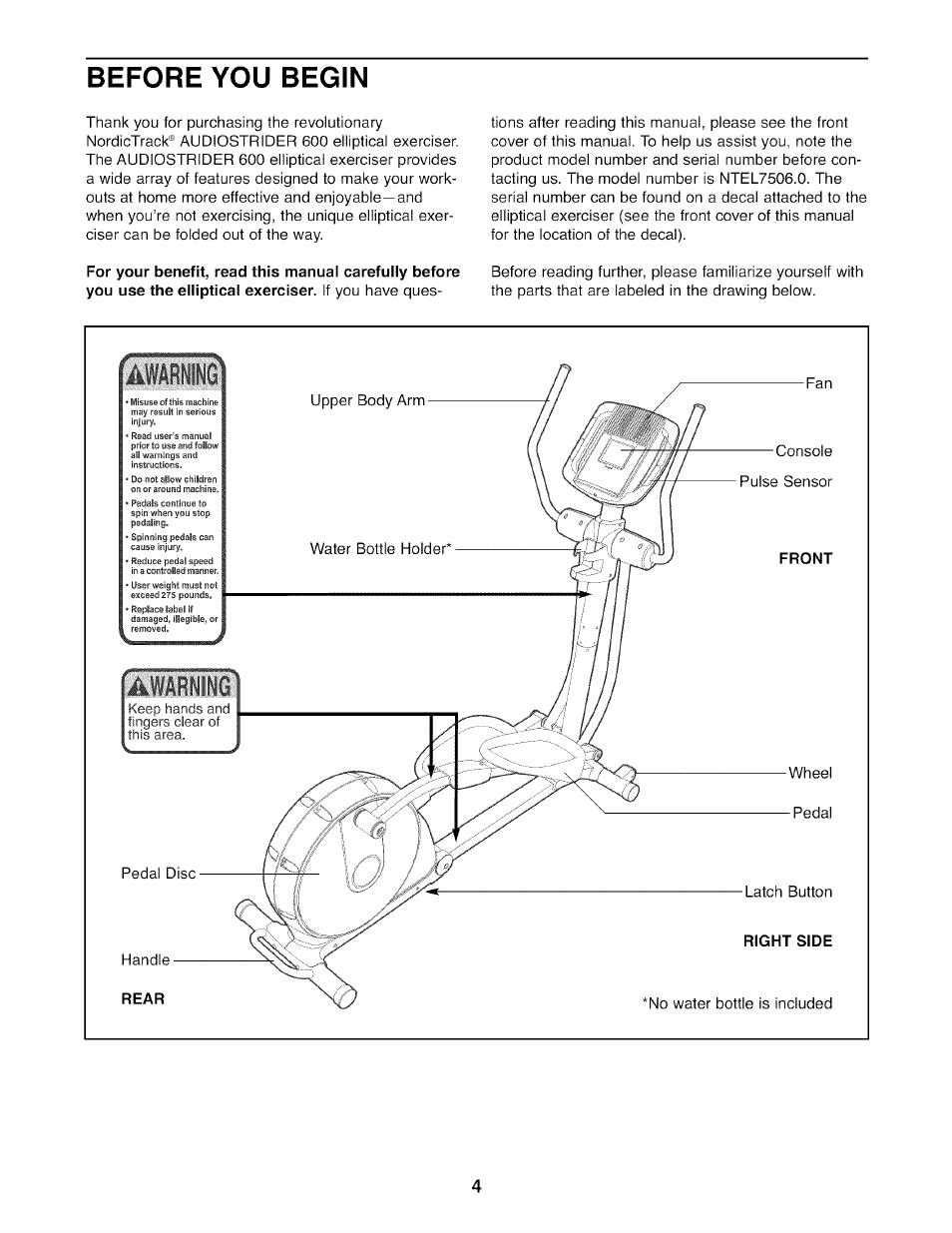 Before you begin | NordicTrack AUDIOSTRIDER NTEL7506.0 User Manual | Page 4 / 28