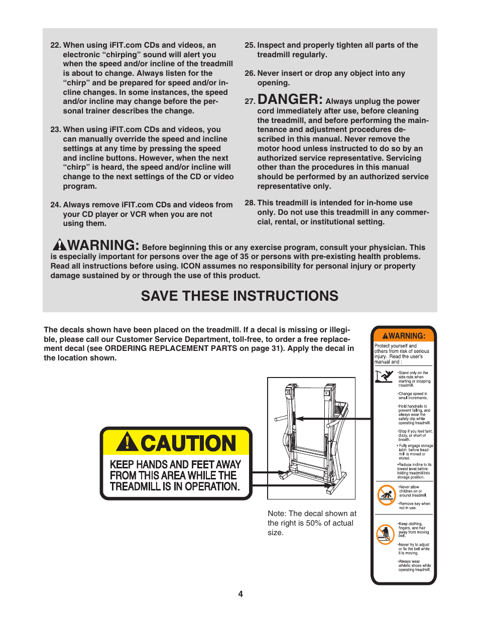 Danger, Warning, Save these instructions | NordicTrack NTL19922 User Manual | Page 4 / 34
