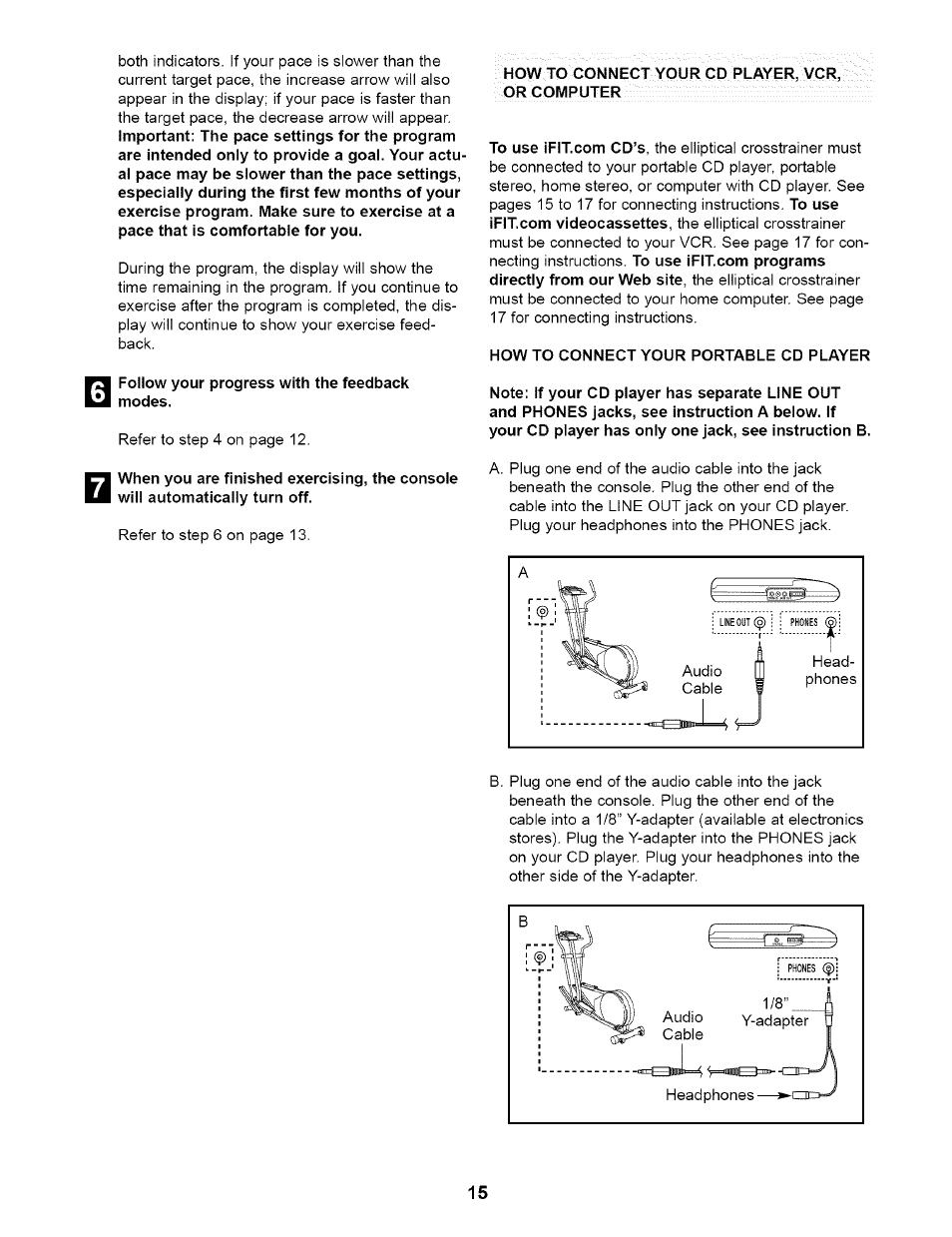 Follow your progress with the feedback modes, How to connect your portable cd player | NordicTrack CX 920 831.28353 User Manual | Page 15 / 24