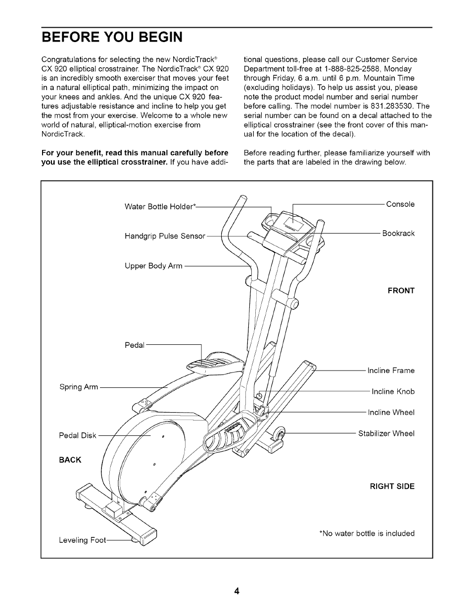 Before you begin | NordicTrack CX 920 831.28353 User Manual | Page 4 / 24