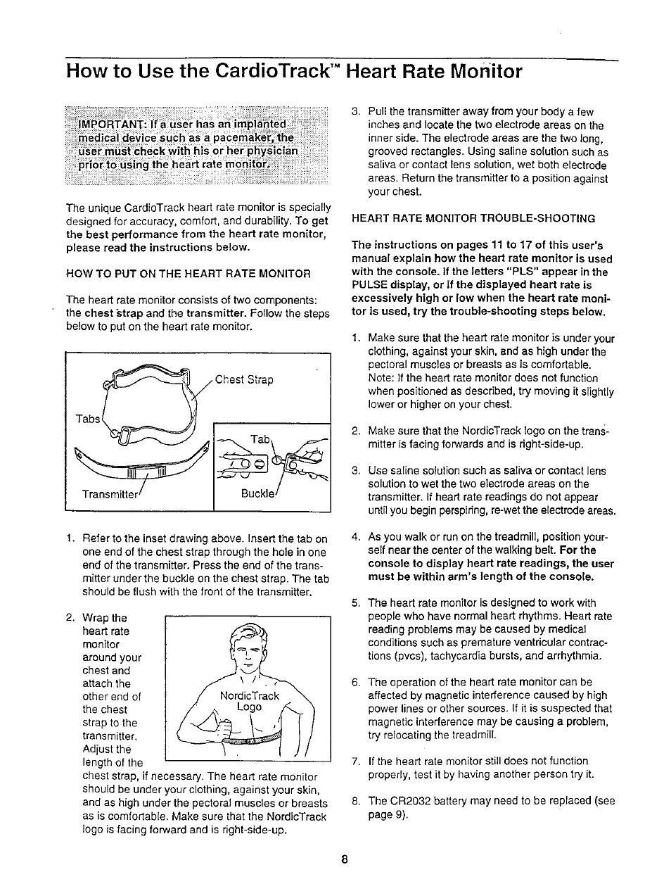 How to use the cardiotrack™ heart rate monitor | NordicTrack 831.29881 User Manual | Page 8 / 30