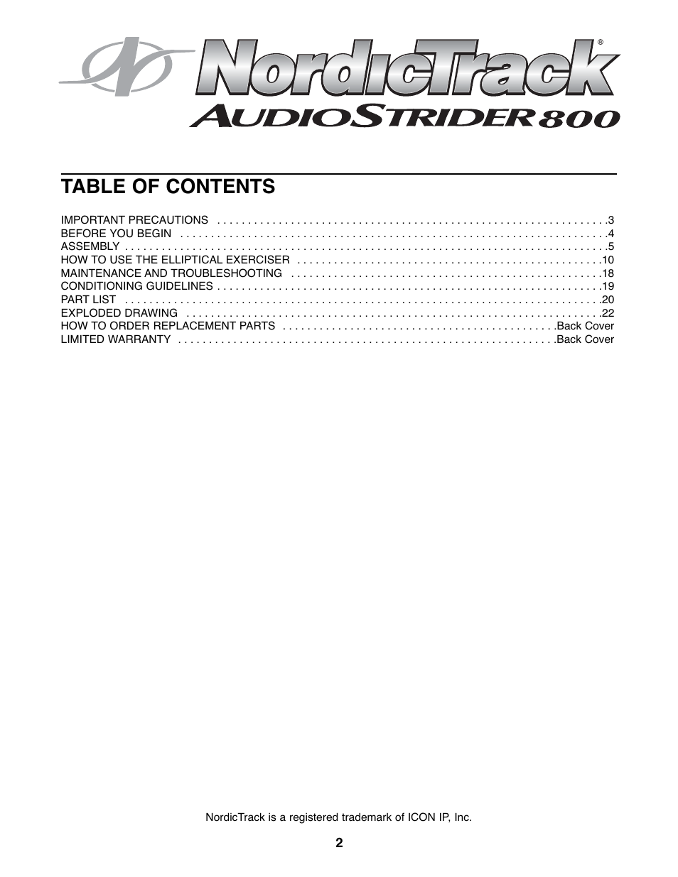 NordicTrack Audiostrider NTEL7706.0 User Manual | Page 2 / 24