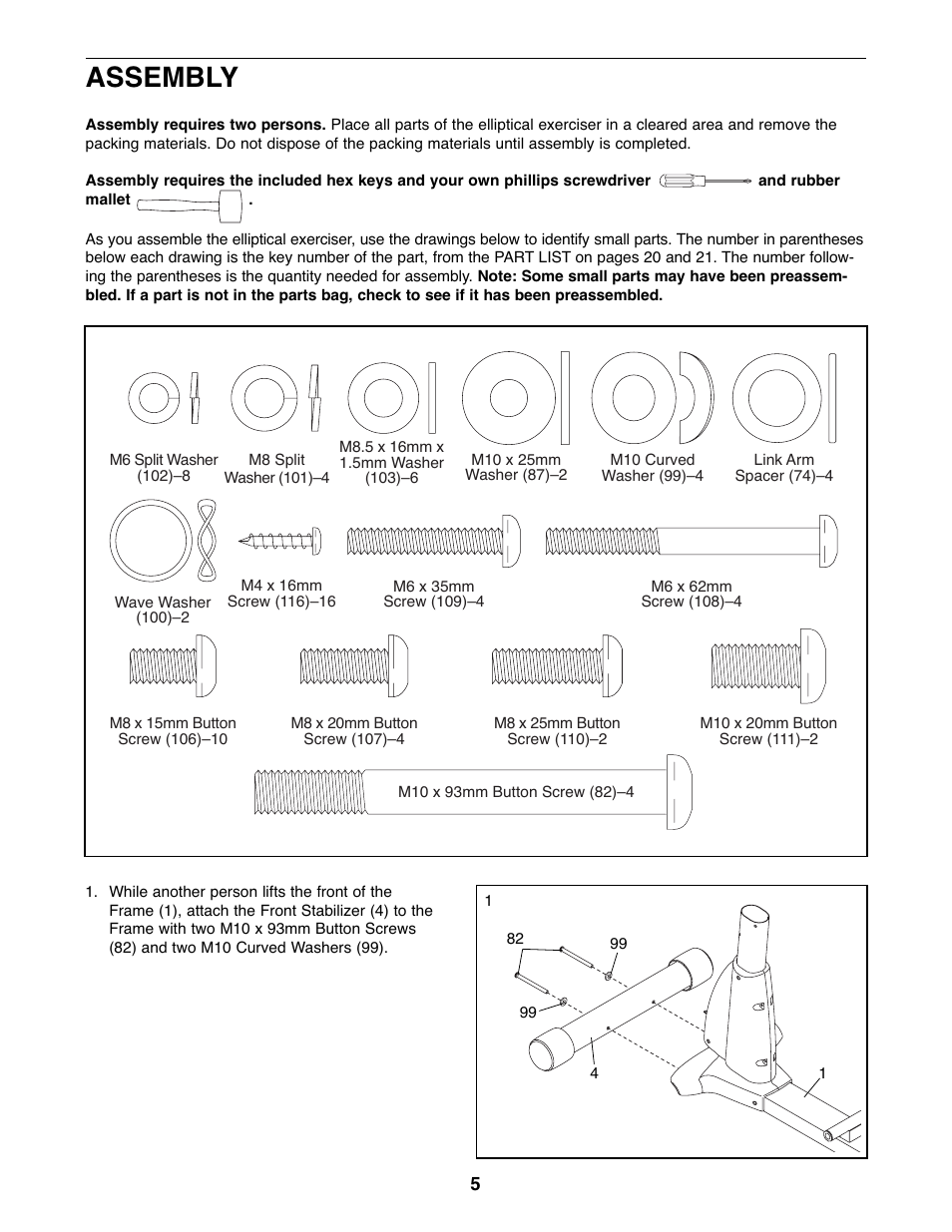 Assembly | NordicTrack Audiostrider NTEL7706.0 User Manual | Page 5 / 24