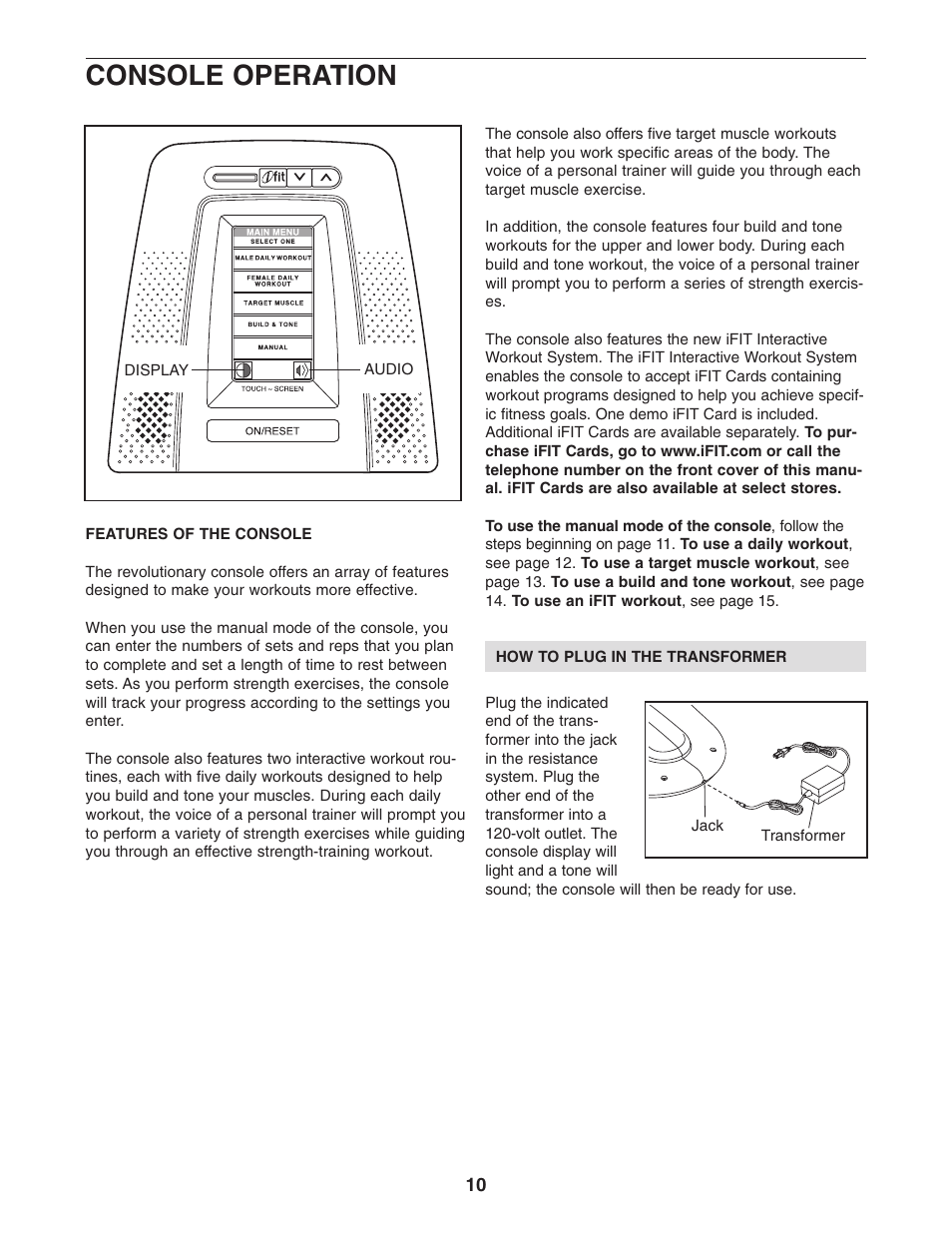 Console operation | NordicTrack NTSY9896.0 User Manual | Page 10 / 20