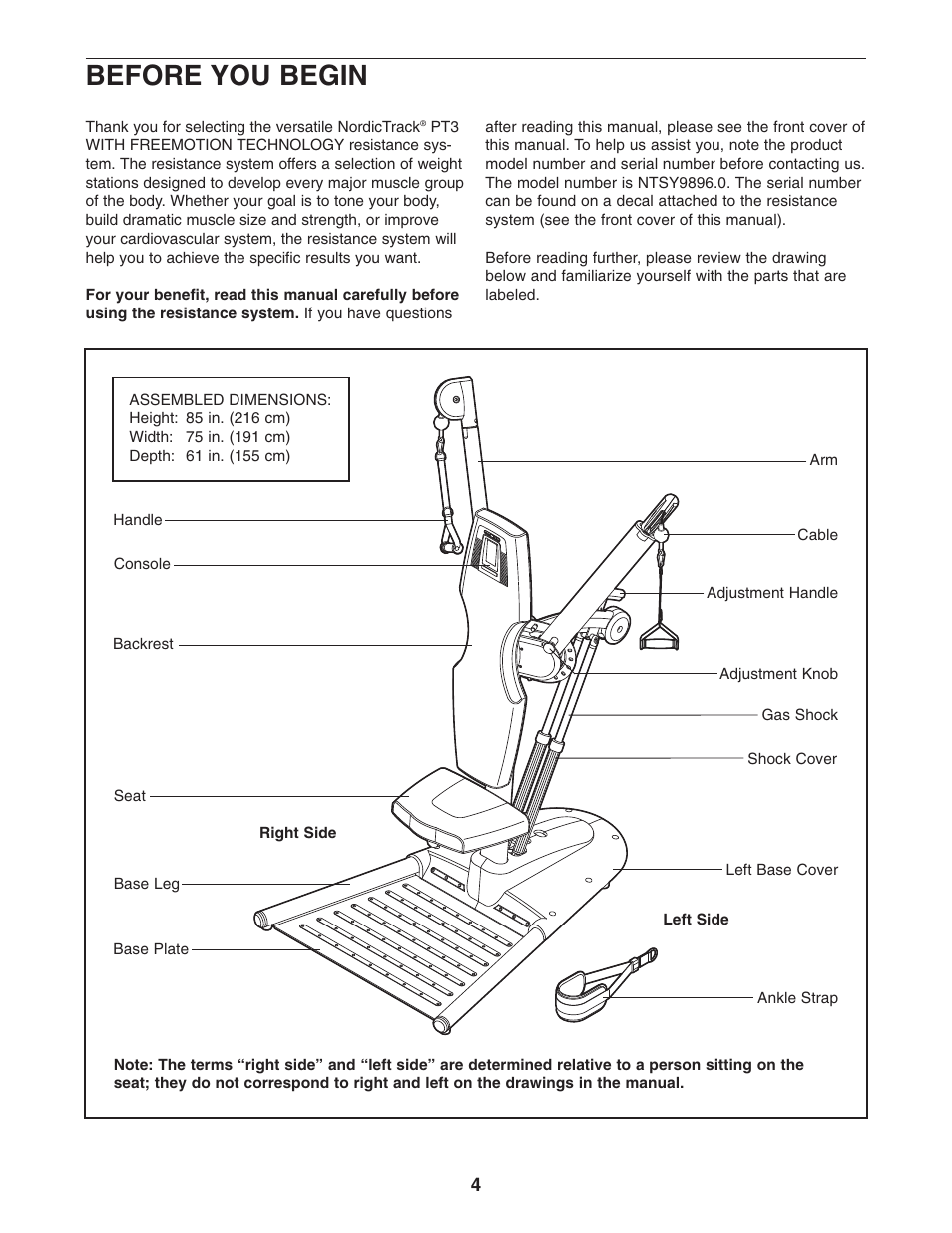 Before you begin | NordicTrack NTSY9896.0 User Manual | Page 4 / 20