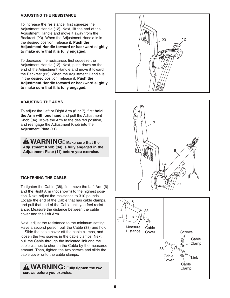 Warning | NordicTrack NTSY9896.0 User Manual | Page 9 / 20