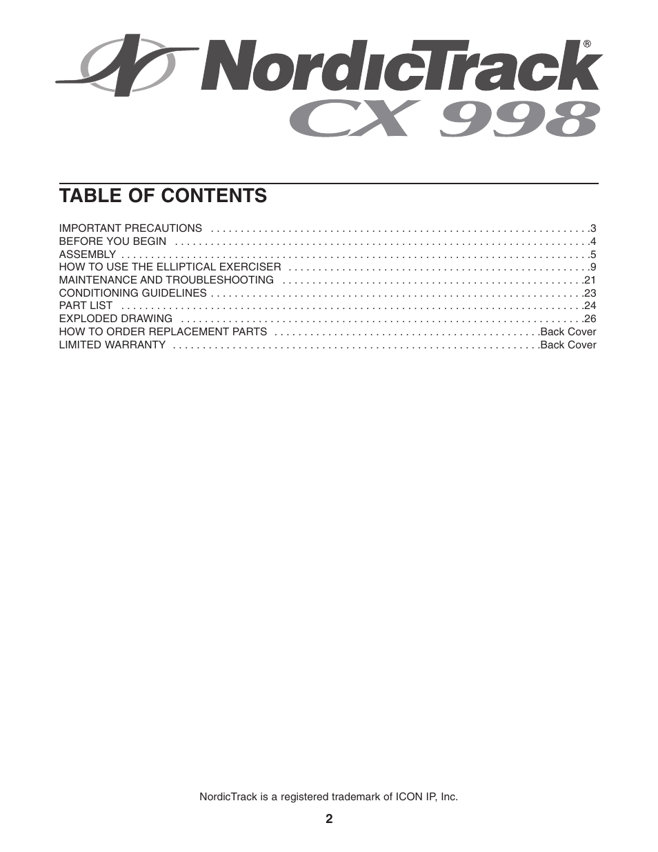 NordicTrack CX 998 NEL70950 User Manual | Page 2 / 28