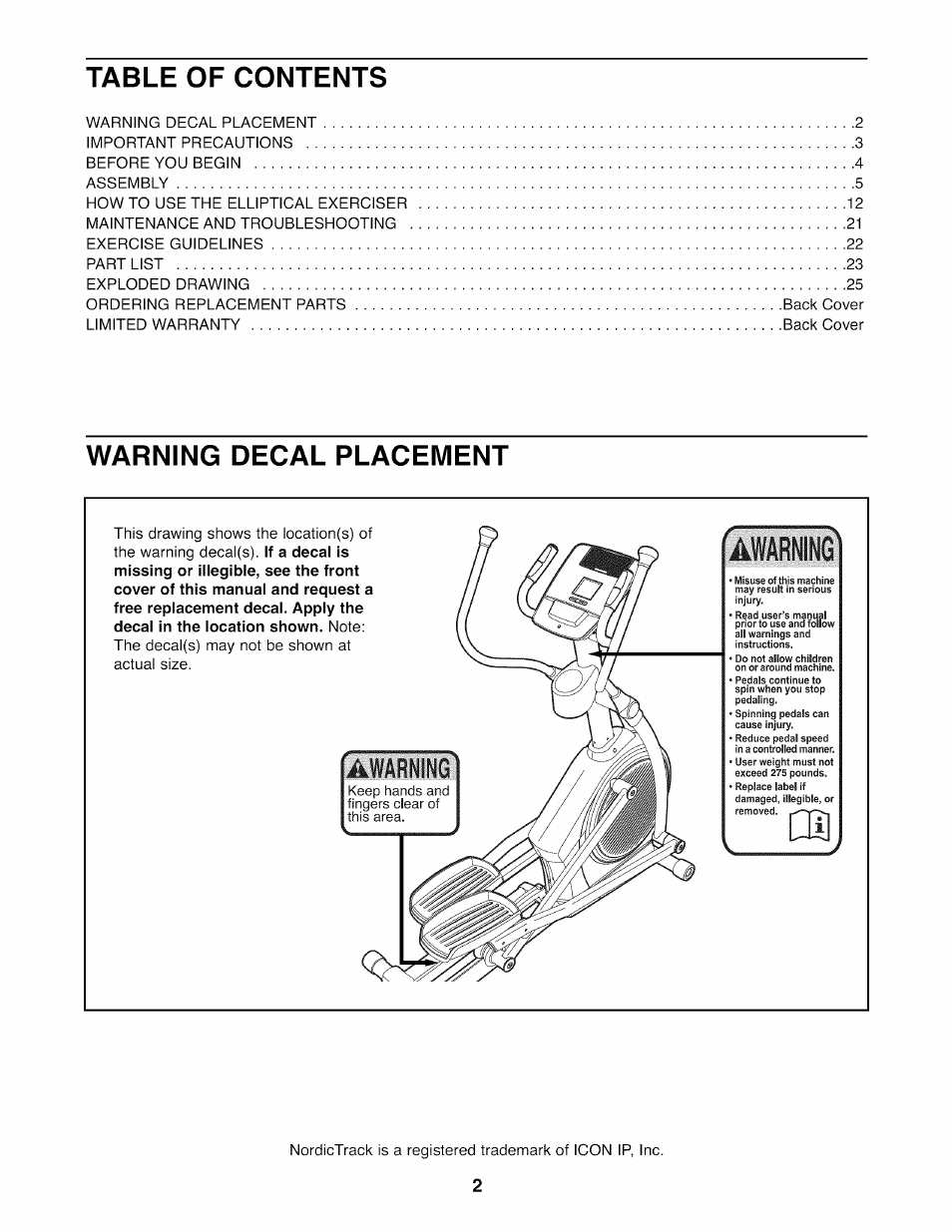 NordicTrack E7SV NTEL07808.0 User Manual | Page 2 / 28
