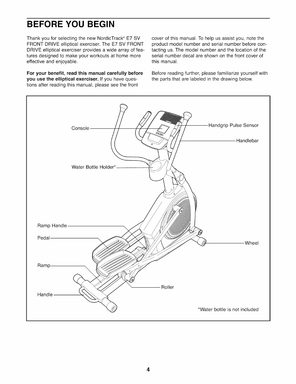 Before you begin | NordicTrack E7SV NTEL07808.0 User Manual | Page 4 / 28