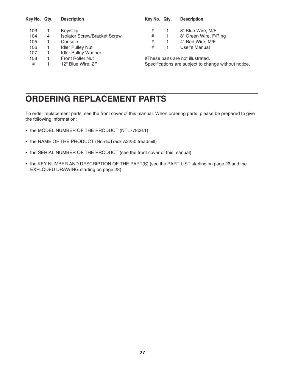 Ordering replacement parts | NordicTrack NTL77806.1 User Manual | Page 27 / 32
